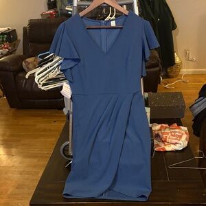 Elegant Blue Midi Dress with Ruffle Sleeves